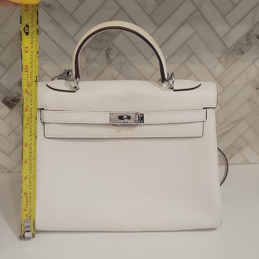 White Leather Satchel with Silver Hardware - Picture 11 of 12